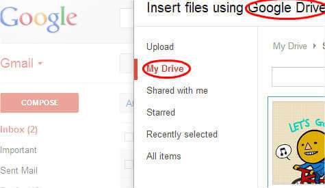 options to attach large files with gmail using google drive